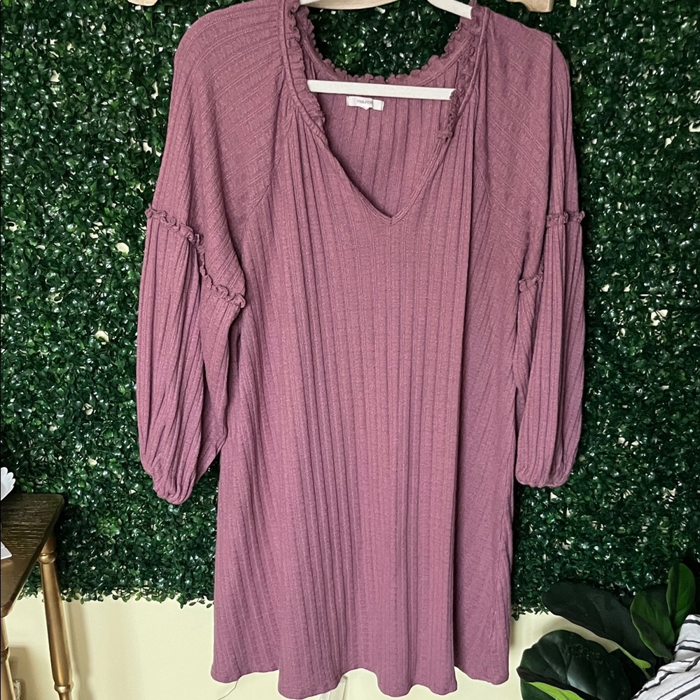 Maurices Dusty Rose Ribbed V-Neck Dress